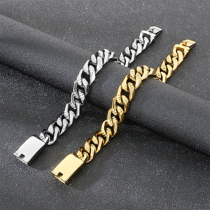 Hip-Hop Vacuum Plating – Horizontal Cuban Chain Stainless Steel Men's Bracelet