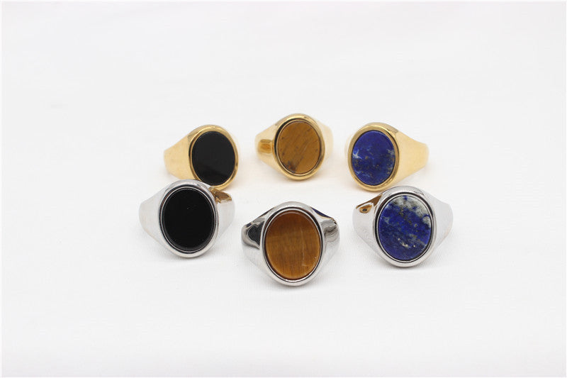 Planderful Titanium Steel Ring Durable Unisex Simple Oval Stone Protection Statement Everyday Genie Collection