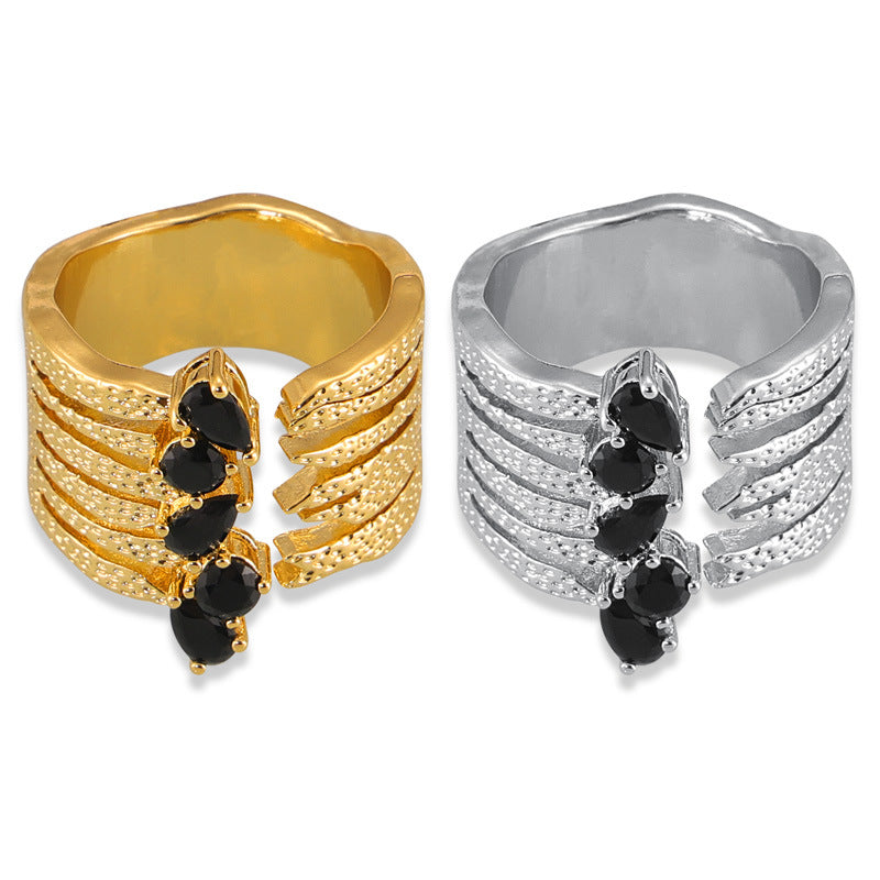 Elegant Geometric Multi-layer Zircon Open Ring with Copper Detail