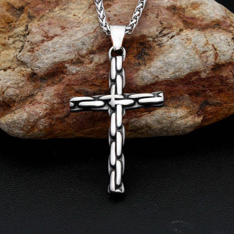 Punk Cross Snake Stainless Steel Men's Pendant Necklace
