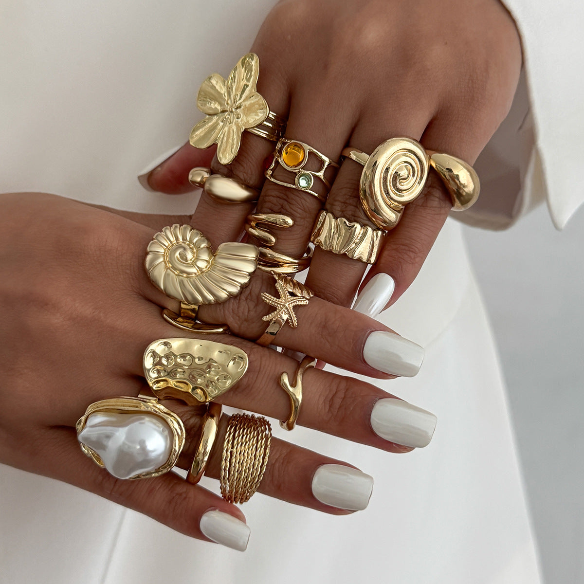 Planderful Vienna Verve Zircon Baroque Imitation Pearl Ring Set Statement Jewelry For Women