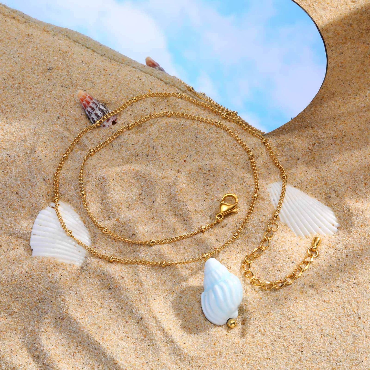 Ocean Wind Stainless Steel Ceramic Conch Bead Chain Necklace Women's Ocean Series Leisure
