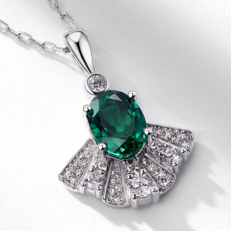 S925 Sterling Silver Lab-Grown Emerald 6 × 8 mm Necklace