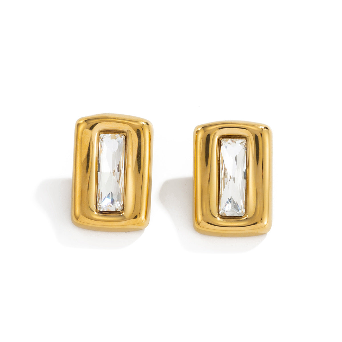 Stainless Steel Stud Earrings Retro Geometric Square Industrial Design Zircon Accent For Women By Planderful