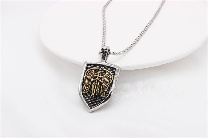 Greek God Of War Wings Shield Pendant Titanium Steel Unisex Necklace By Planderful For Him And Her