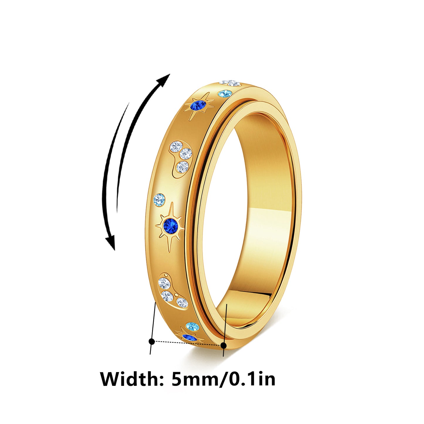Rotatable Decompression Ring Sun Moon Color Zircon Planderful For Women Ring With Starry Sky Design