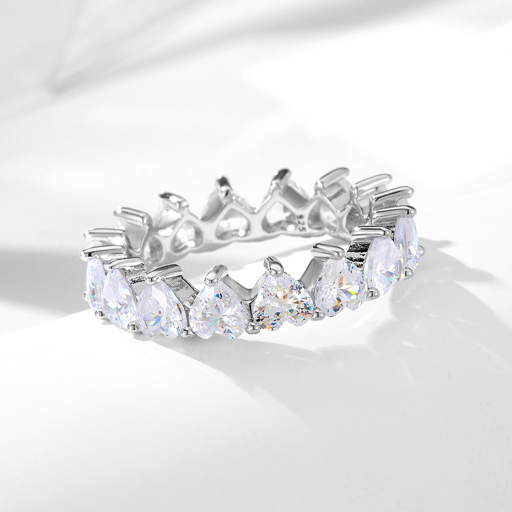 S925 Sterling Silver Heart-Shaped Zircon Ring Cold Wind Full Zircon Ring