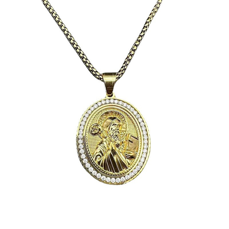 Zircon Pendant Necklace – Statement Religious Figure