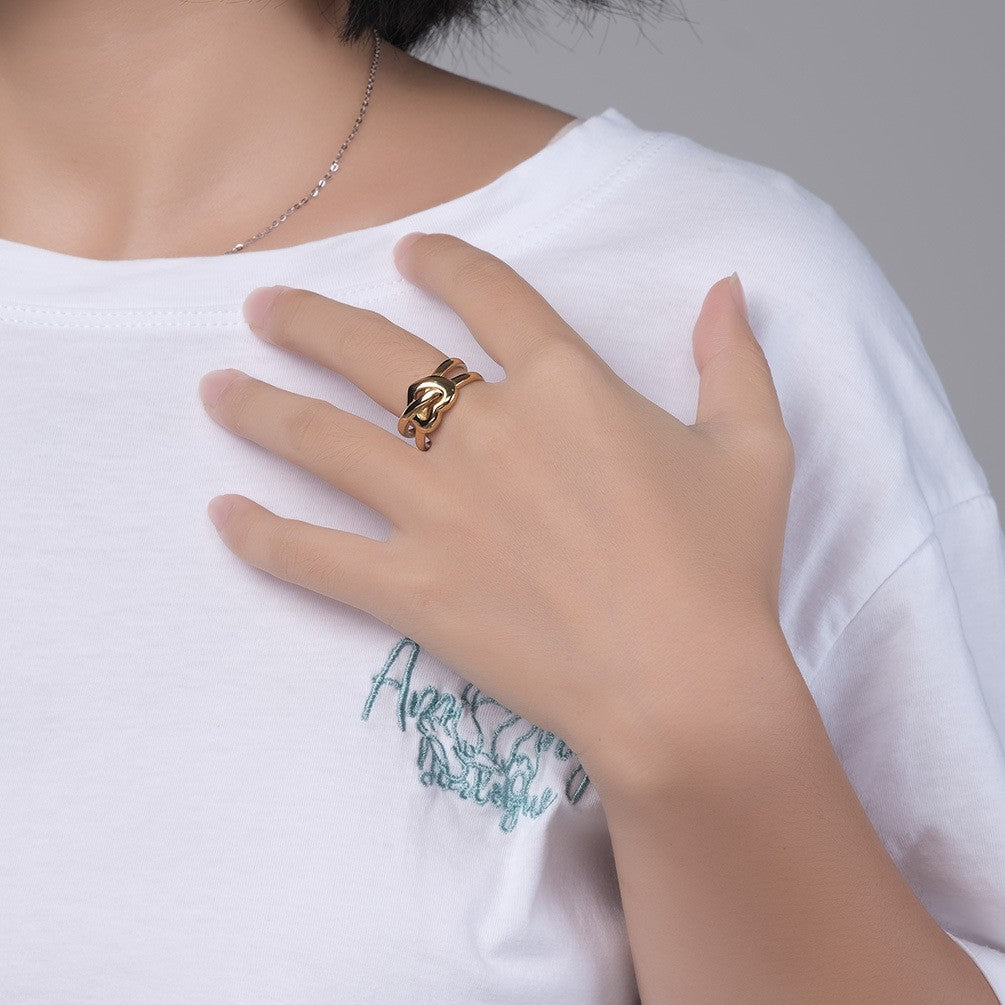 Heart-Shaped Double-Ring Proposal Engagement Non-Rusting Stainless Steel Women's
