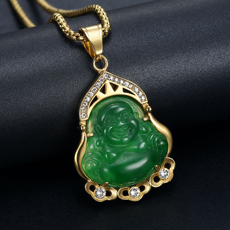 Jade Necklace – Statement Buddha Pendant Rhinestones