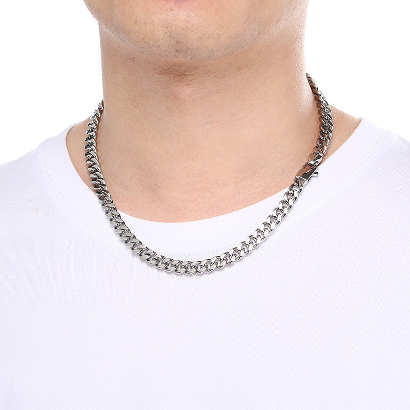 Eight Millimeter Cuban Chain Titanium Necklace For Men