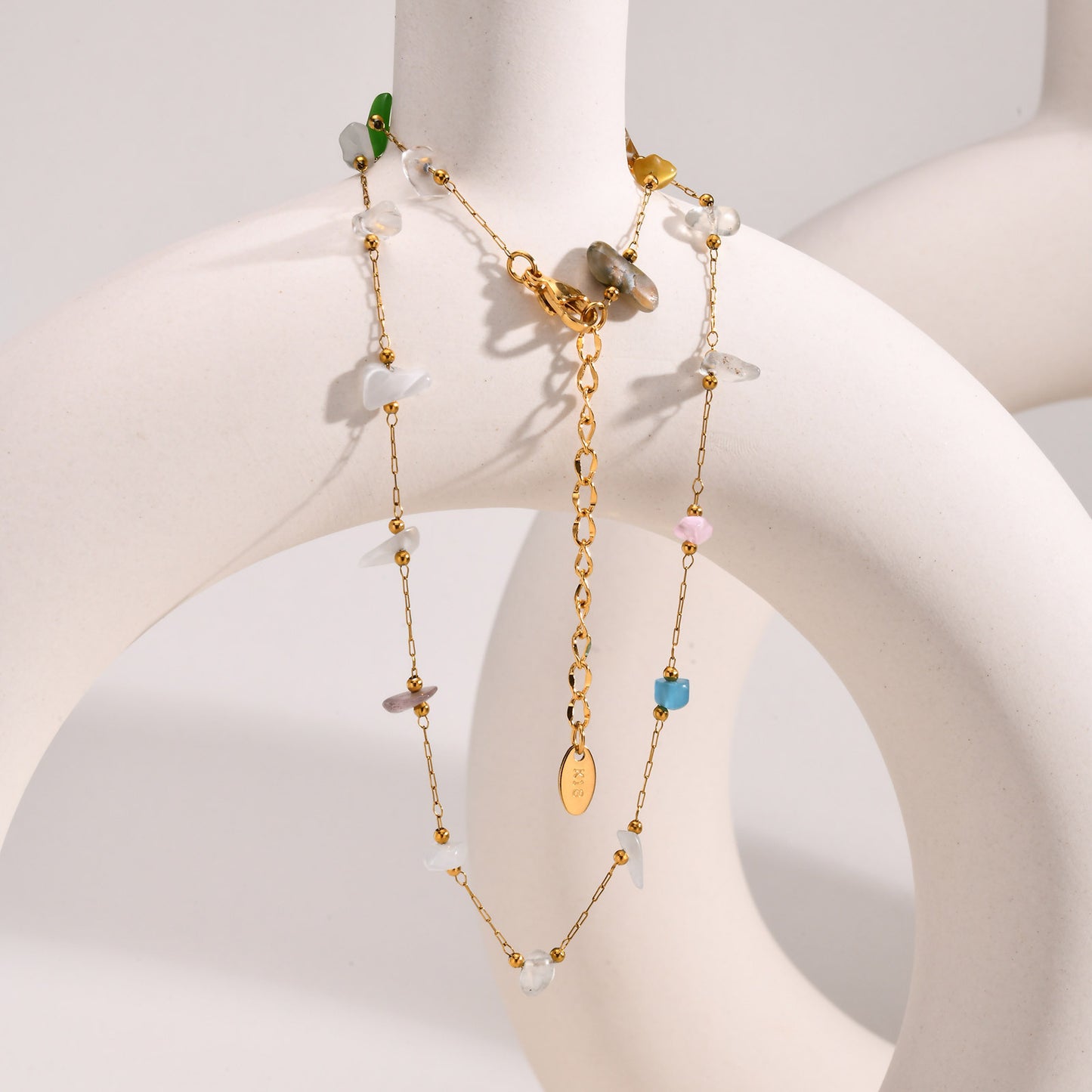 Stainless Steel Chain Irregular Gold Colored Natural Gravel Necklace Ladies