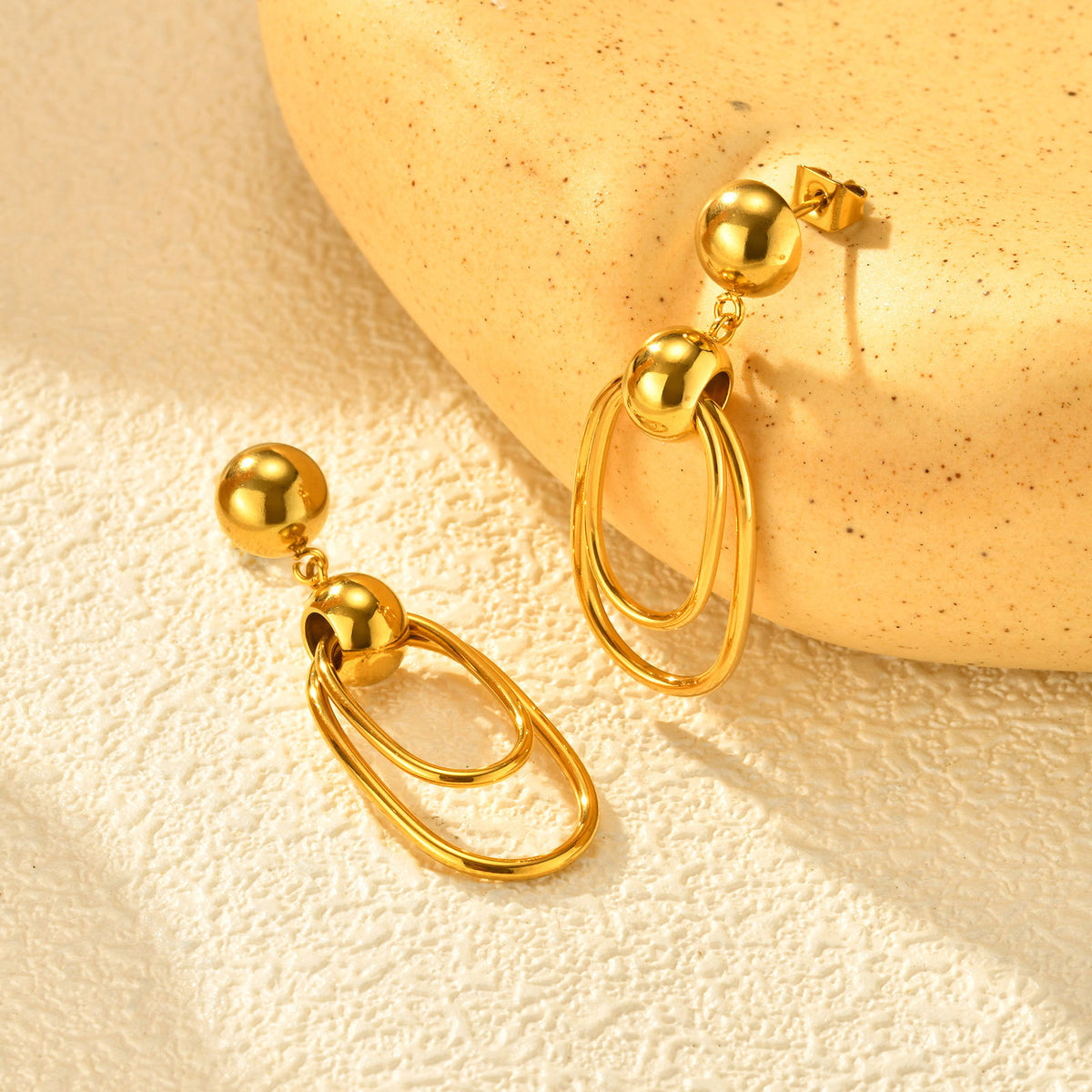 Gold-Tone Double Oval Link Drop Earrings