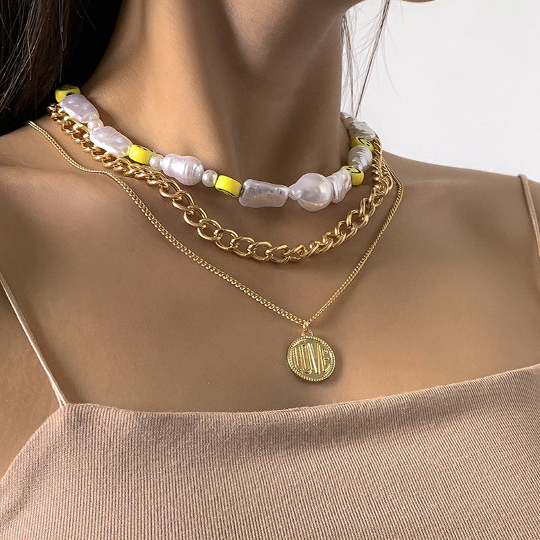 Planderful Vienna Verve Multi Layer Imitation Pearl Smile Face Statement Necklace For Women