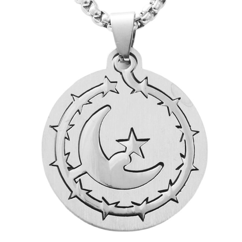 Personalized Retro Titanium Steel Moon and Star Pendant Necklace for Men