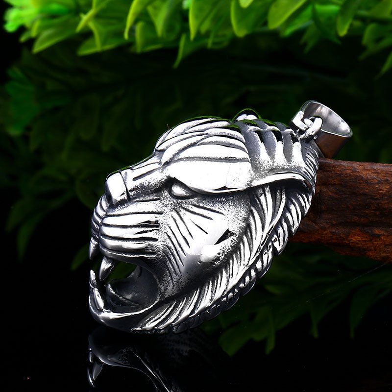 Titanium Steel Retro Tiger Head Pendant for Men - European and American Style Jewelry