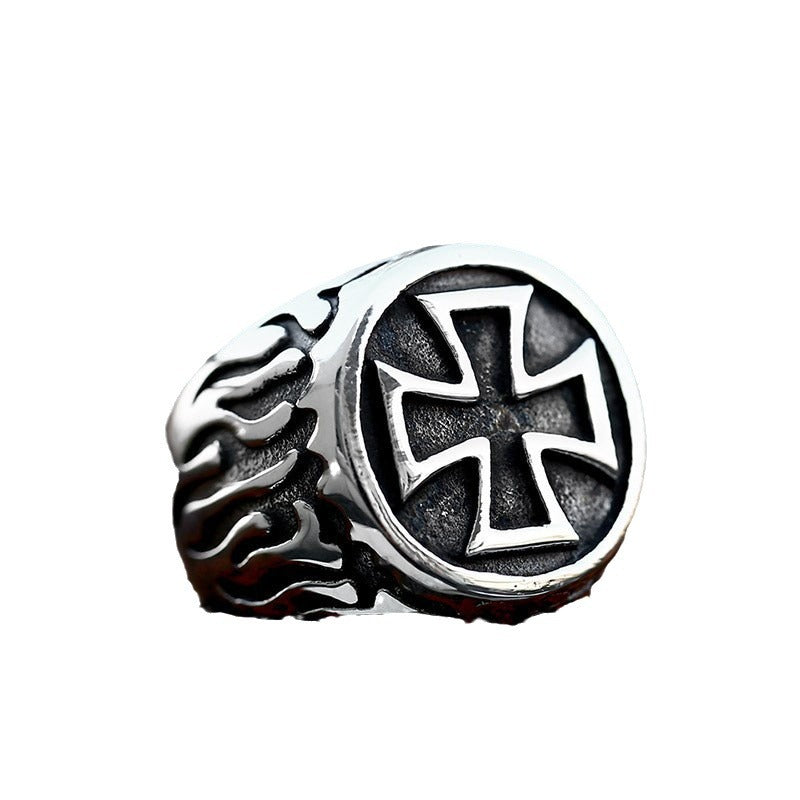 Retro-Inspired Titanium Steel Cross Ring for Men – Wholesale Jewelry