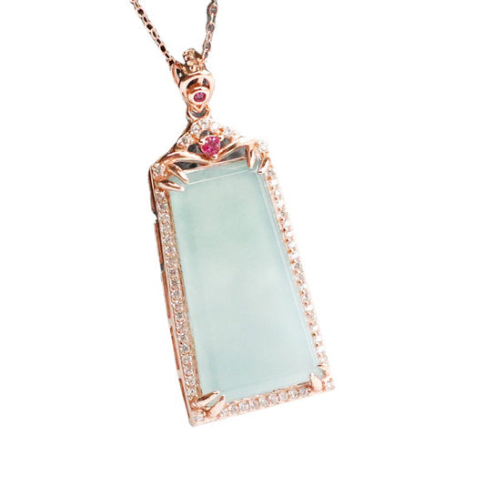 Emerald and Jade Trapezoid Necklace with Zircon Accents