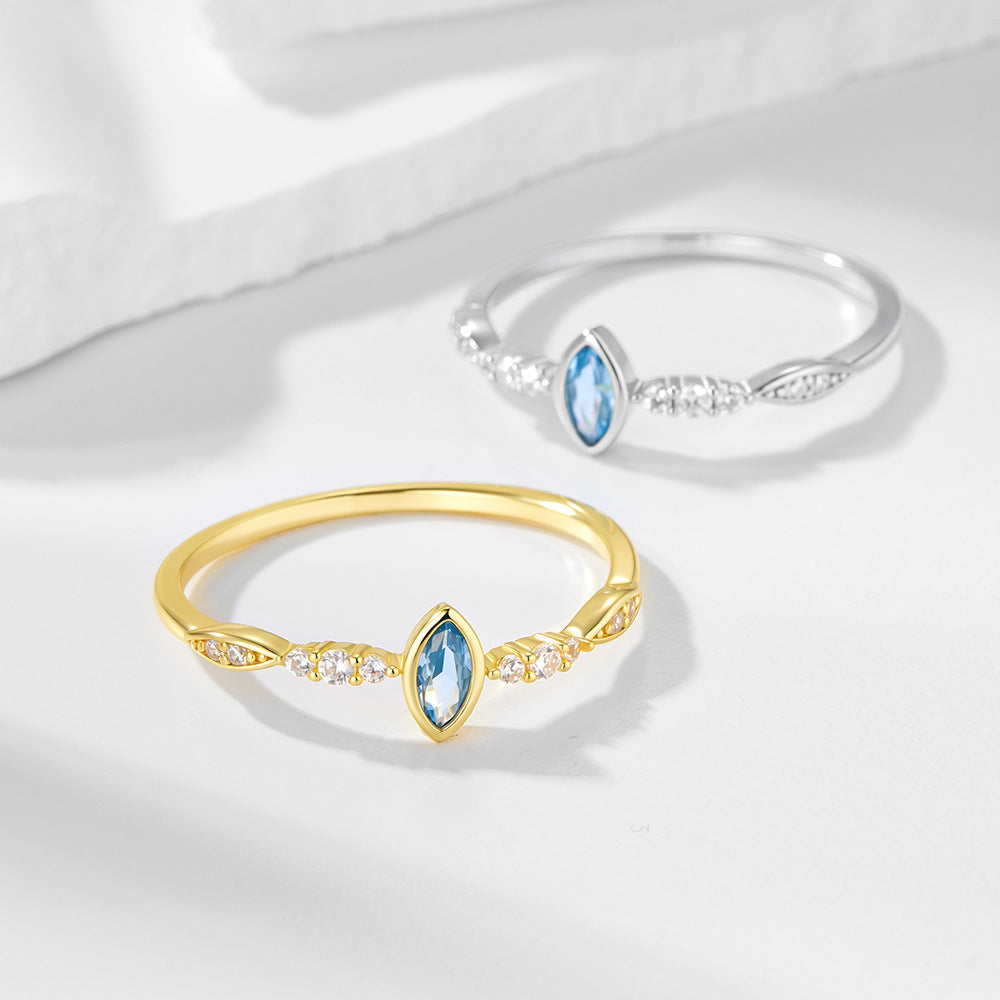 S925 Sterling Silver Exquisite Sea Blue Horse Eye Zircon Ring
