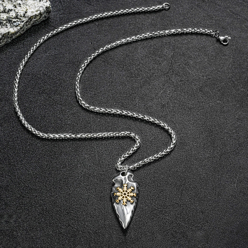 Planderful Titanium Steel Viking Compass Rune Necklace for Men Durable Retro Hip Hop Pendant