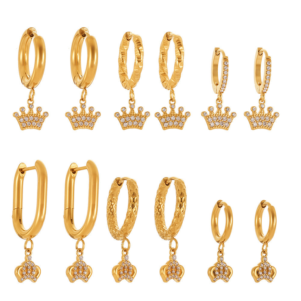 Planderful Crown Zircon Earrings Gold Plated For Women
