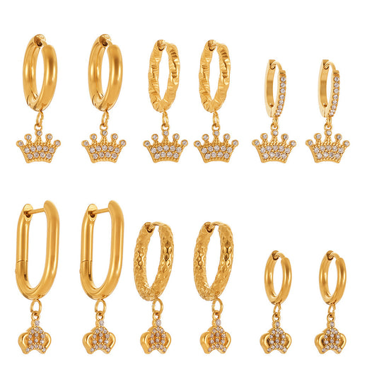 Planderful Crown Zircon Earrings Gold Plated For Women
