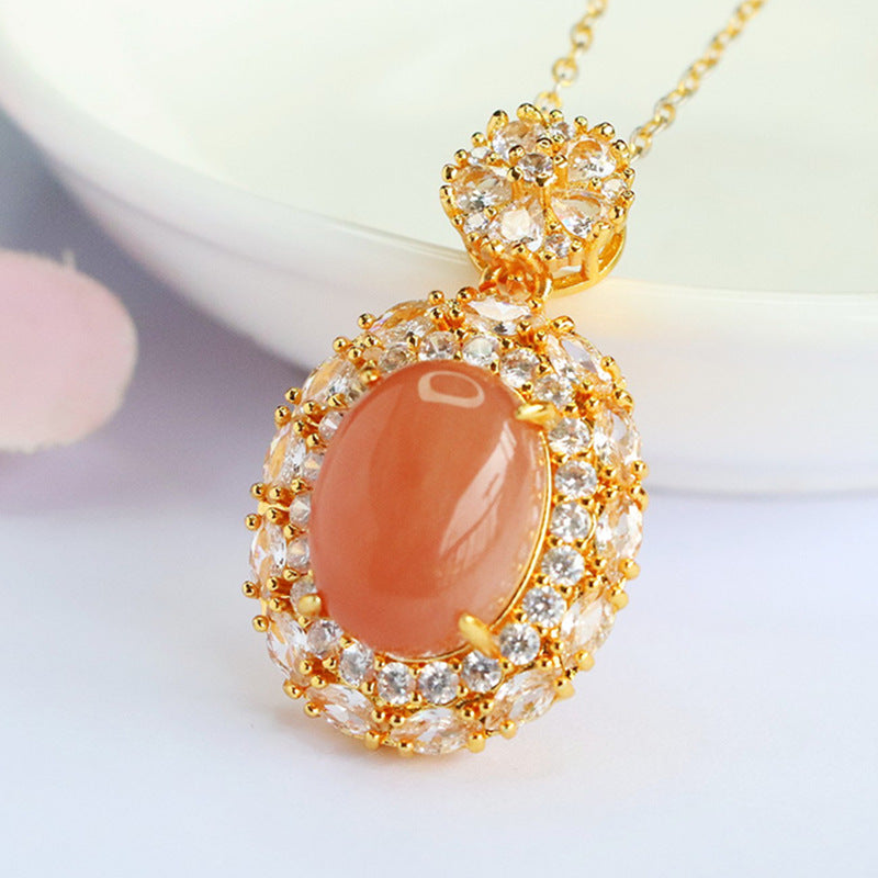 Orange Moonstone Radiant Zircon Pendant — No Chain