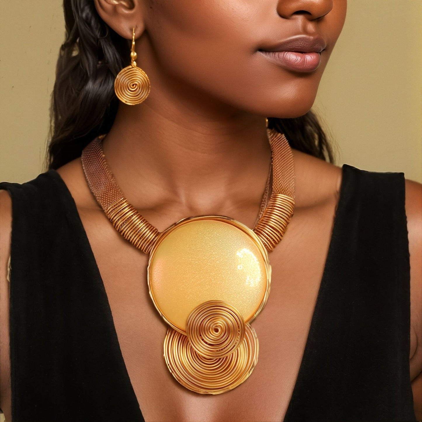 Planderful Savanna Rhythms Necklace Earrings Set – Exaggerated Resin Design