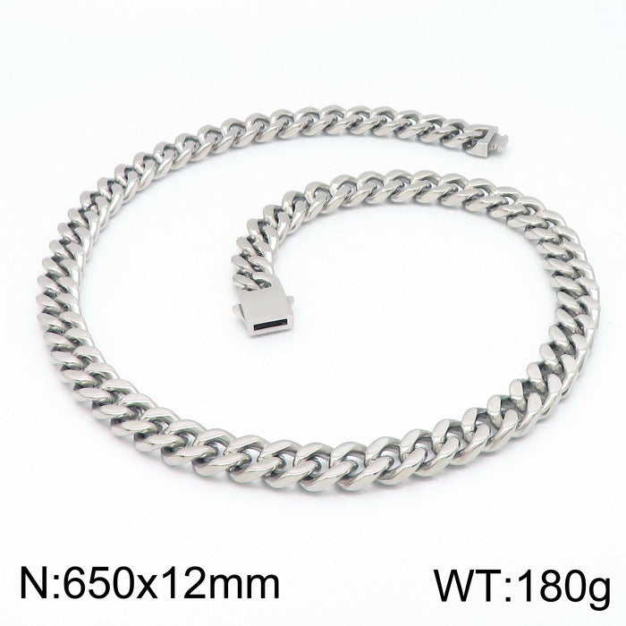Stainless Steel Cuban Chain Bracelet, Rock Street Men's Vacuum Plated Four-Sided Grinding Square Necklace