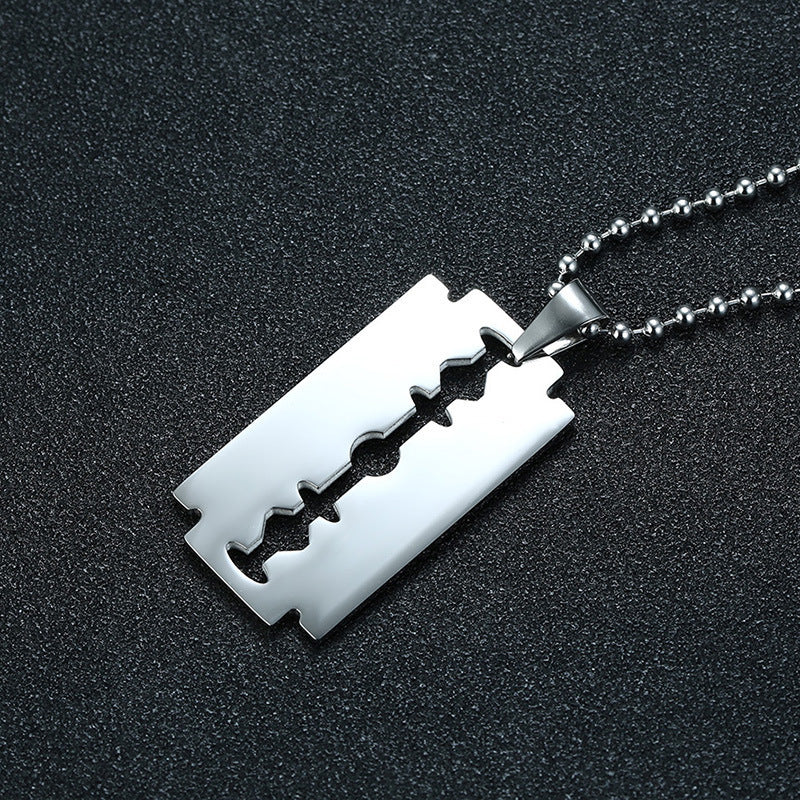 Trendy Men's Blade Necklace Stainless Steel Jewelry Razor Pendant