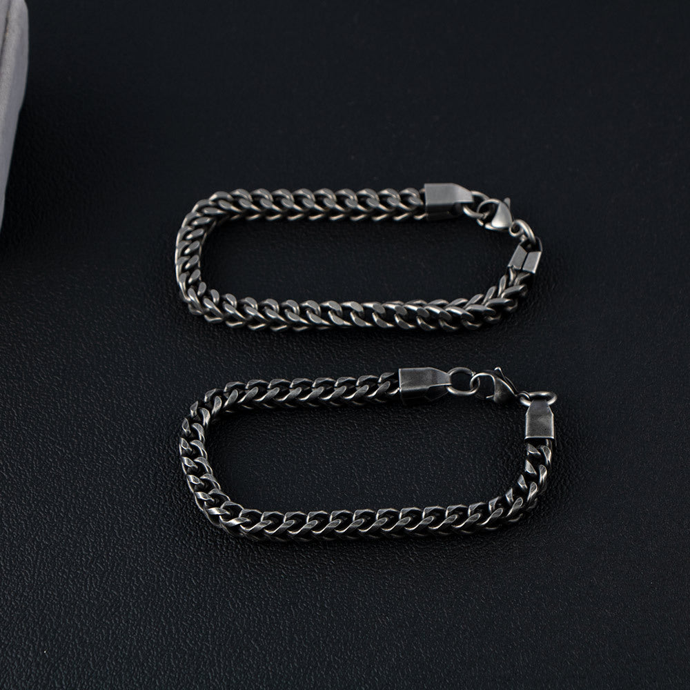 Titanium Steel Necklace Set – Front & Back Bracelet – Round Grinding Stainless Steel