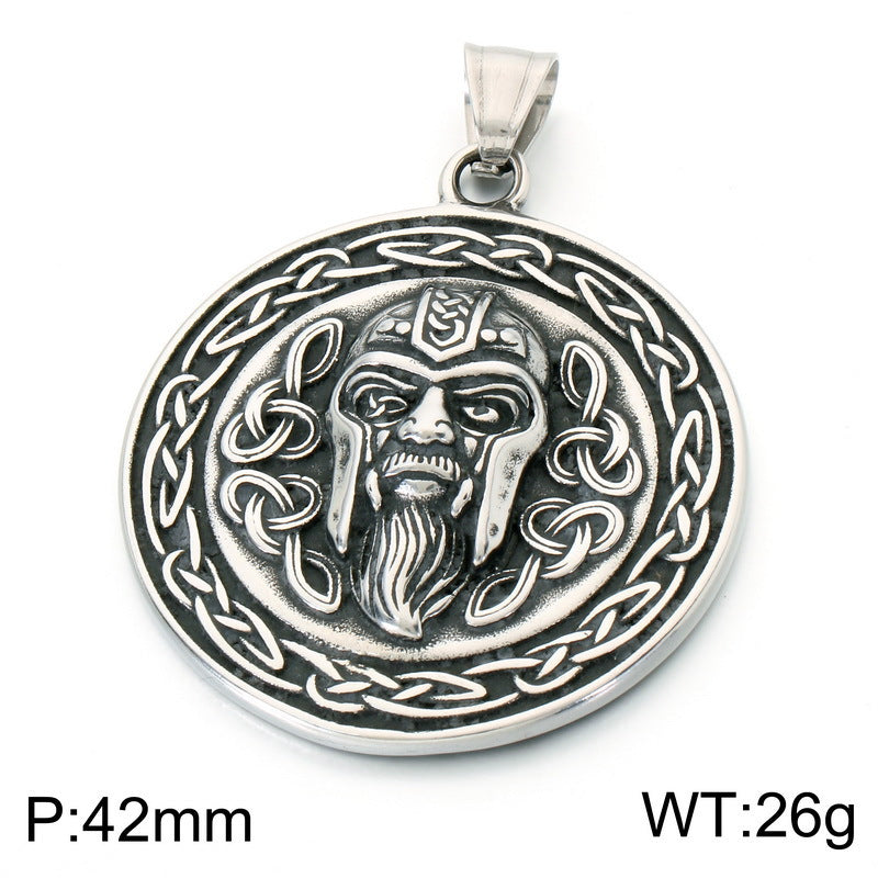 Vintage Aztec Solar Calendar Pendant Viking Celtic Odin Head Stainless Steel Men's Necklace
