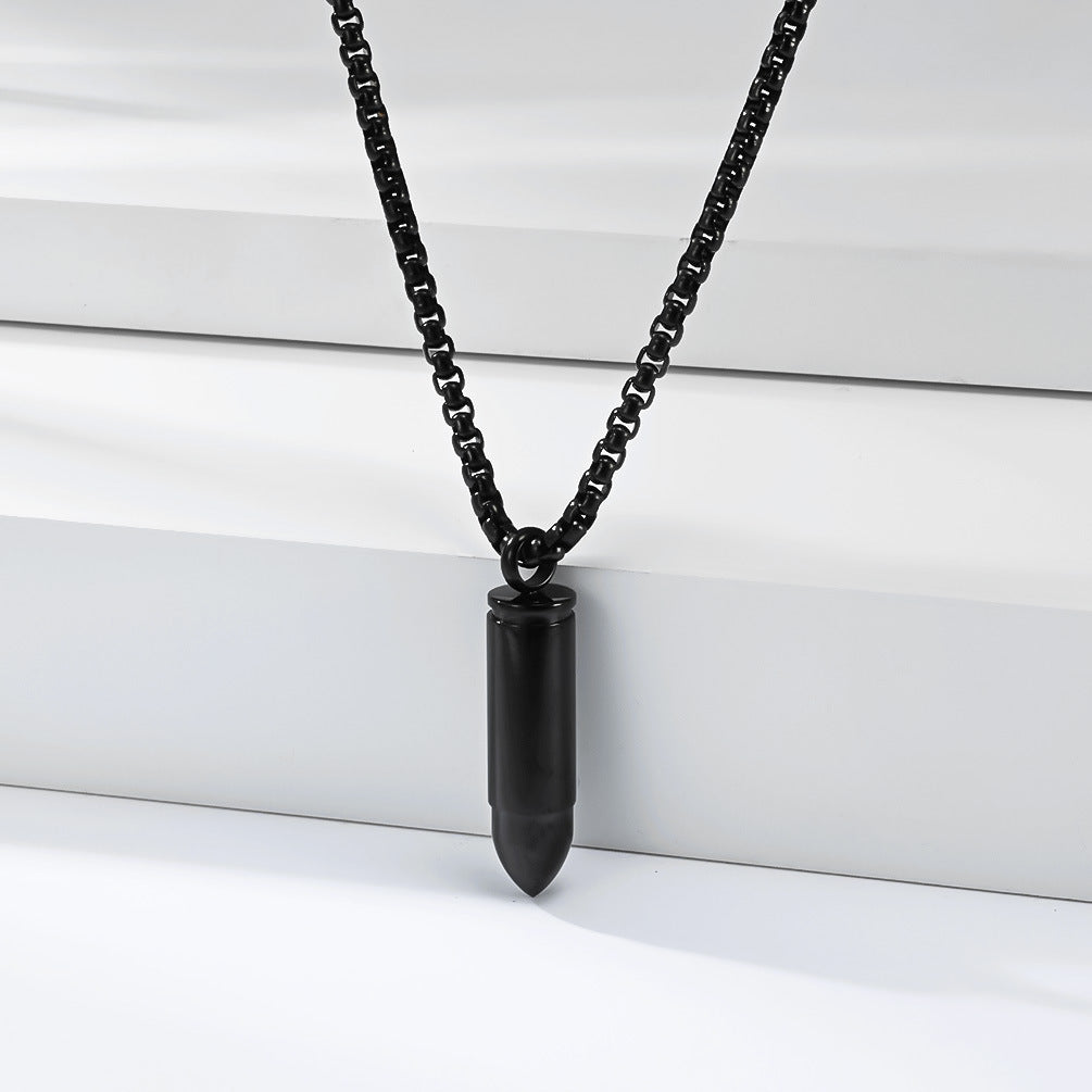 Planderful Bullet Pendant Storage Necklace Titanium Steel For Men And Women Hip Hop Streetwear Jewelry