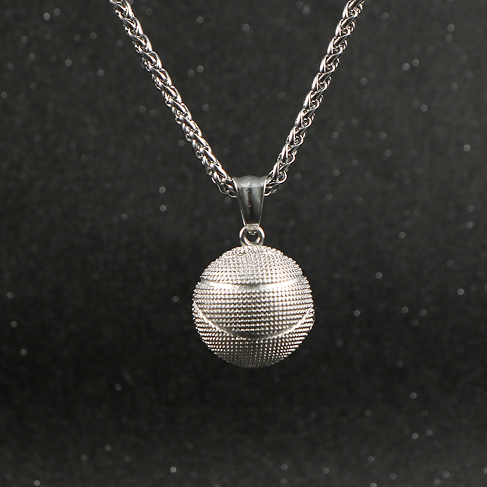Stylish Titanium Steel Basketball Pendant Necklace for Men - European and American Cross-Border Jewelry