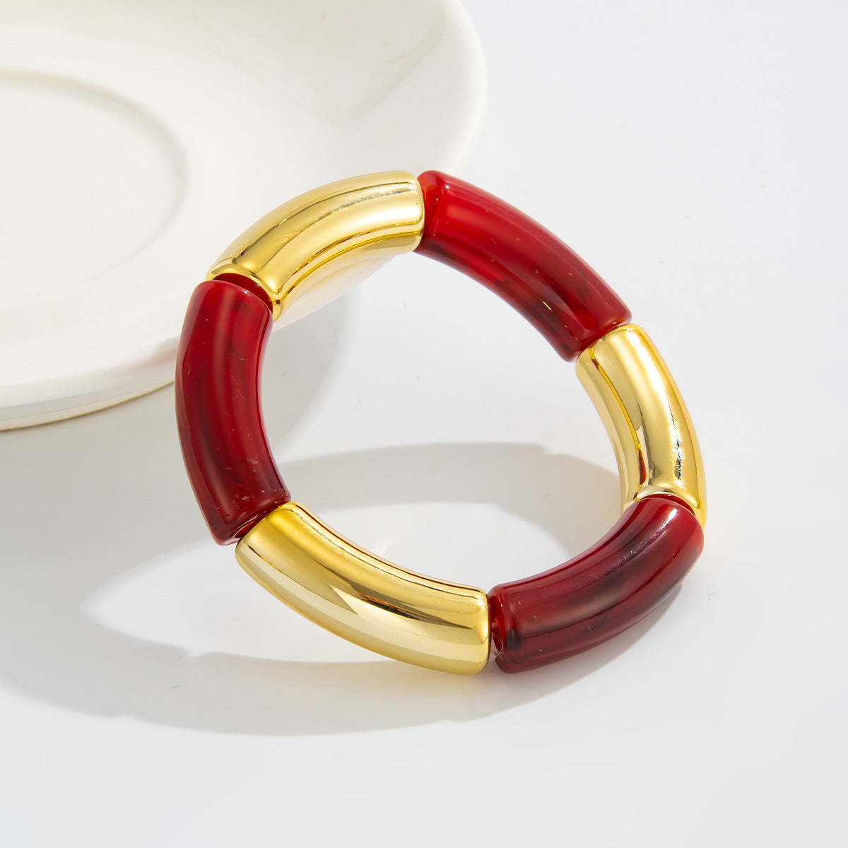 Planderful Vienna Verve Burgundy Elastic Bracelet For Women Irregular Smudge Design Statement Jewelry