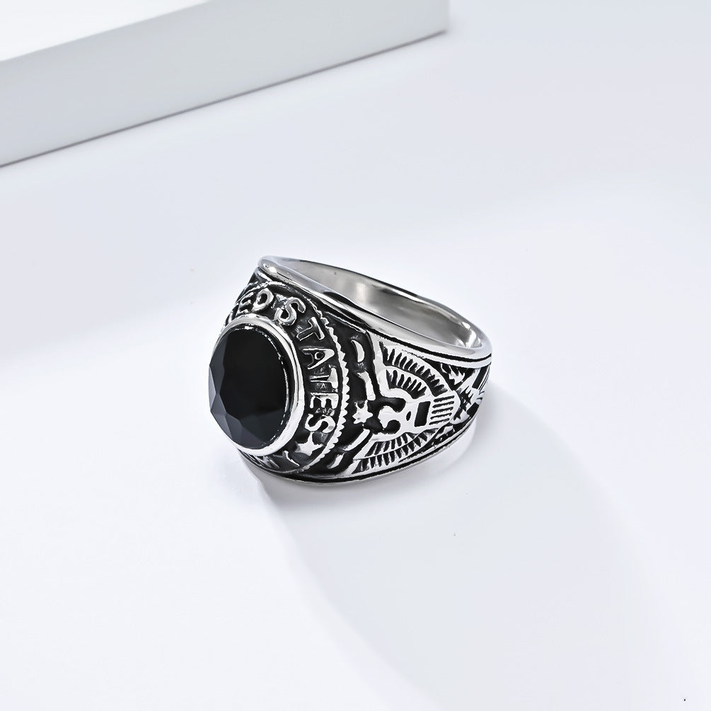 Sea Eagle Ring For Men Retro Titanium Steel Band With Zircon Emblem Planderful Everyday Genie