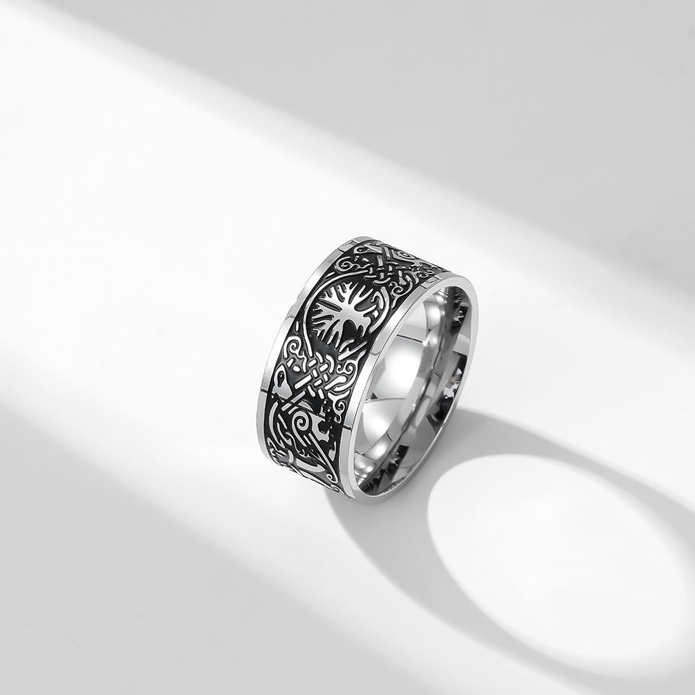 Planderful Titanium Steel Viking Ring Tree Of Life Odin Raven Celtic Knot Index Finger For Men