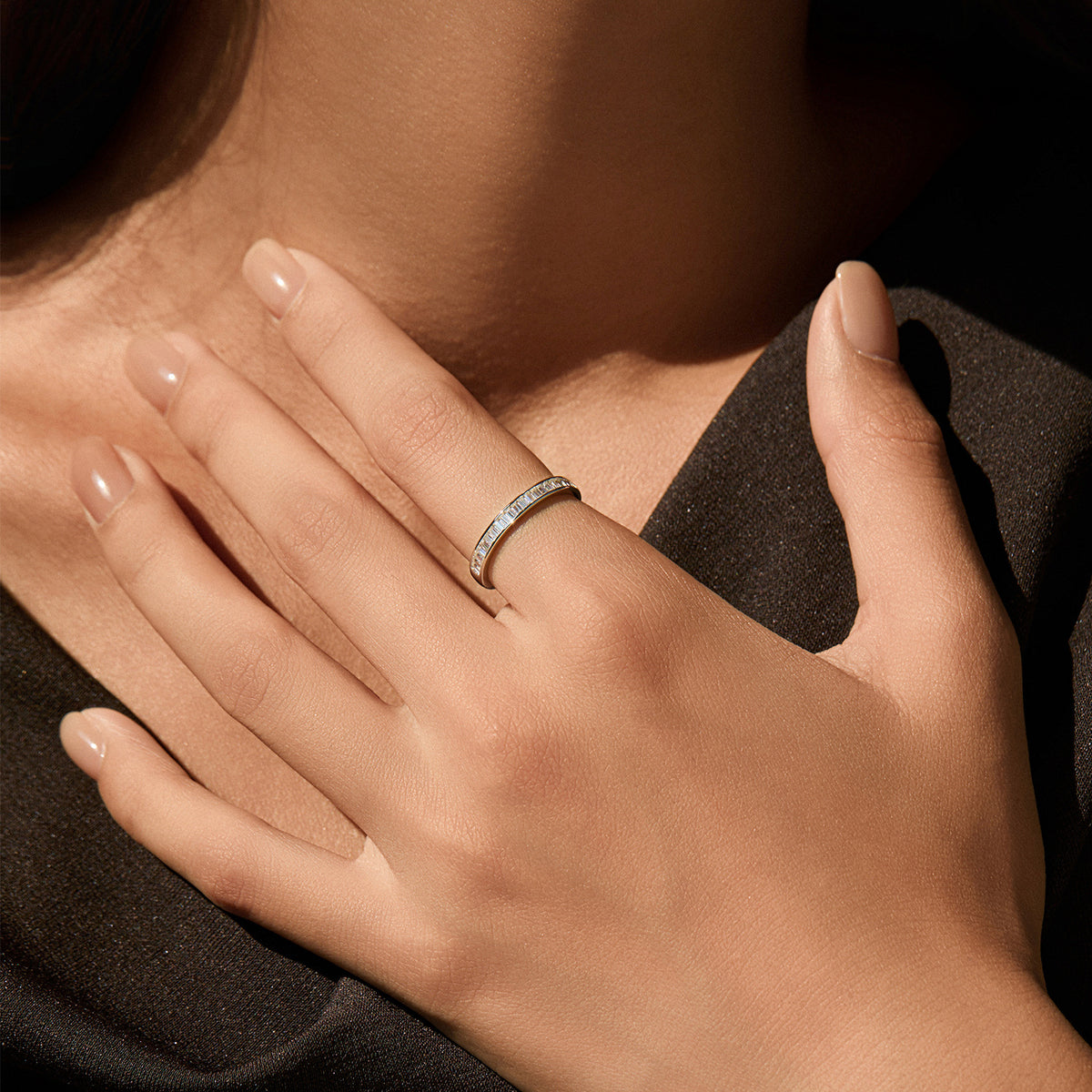 S925 Sterling Silver Ladder-Style Moissanite Ring