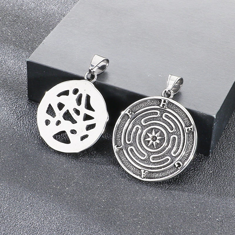 Retro Pentagram Triple Moon Necklace, Gothic Wind Snake Wrapped Pentagram Men's Titanium Steel