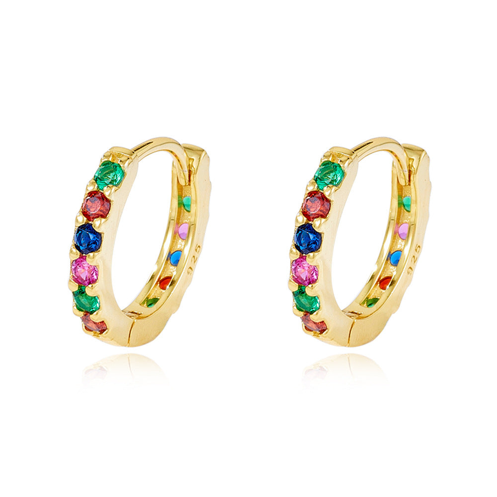 S925 Sterling Silver Colored Zircon Earrings, Ear Buckles, Style And Versatile Jewelry Earrings