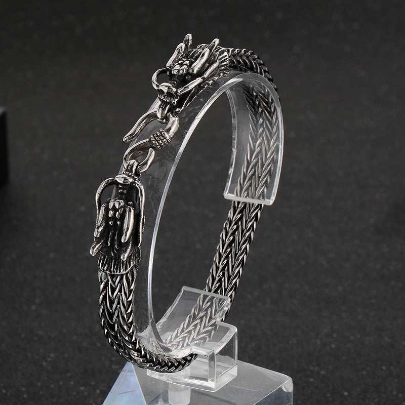 Double Dragon Head Keel Chain Bracelet – Figure-Eight Clasp Stainless Steel Men's