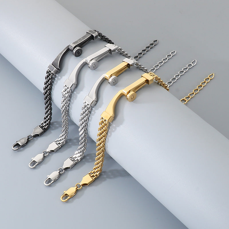 Hollow Woven Mesh Chain Design Nail Stainless Steel Men's Bracelet
