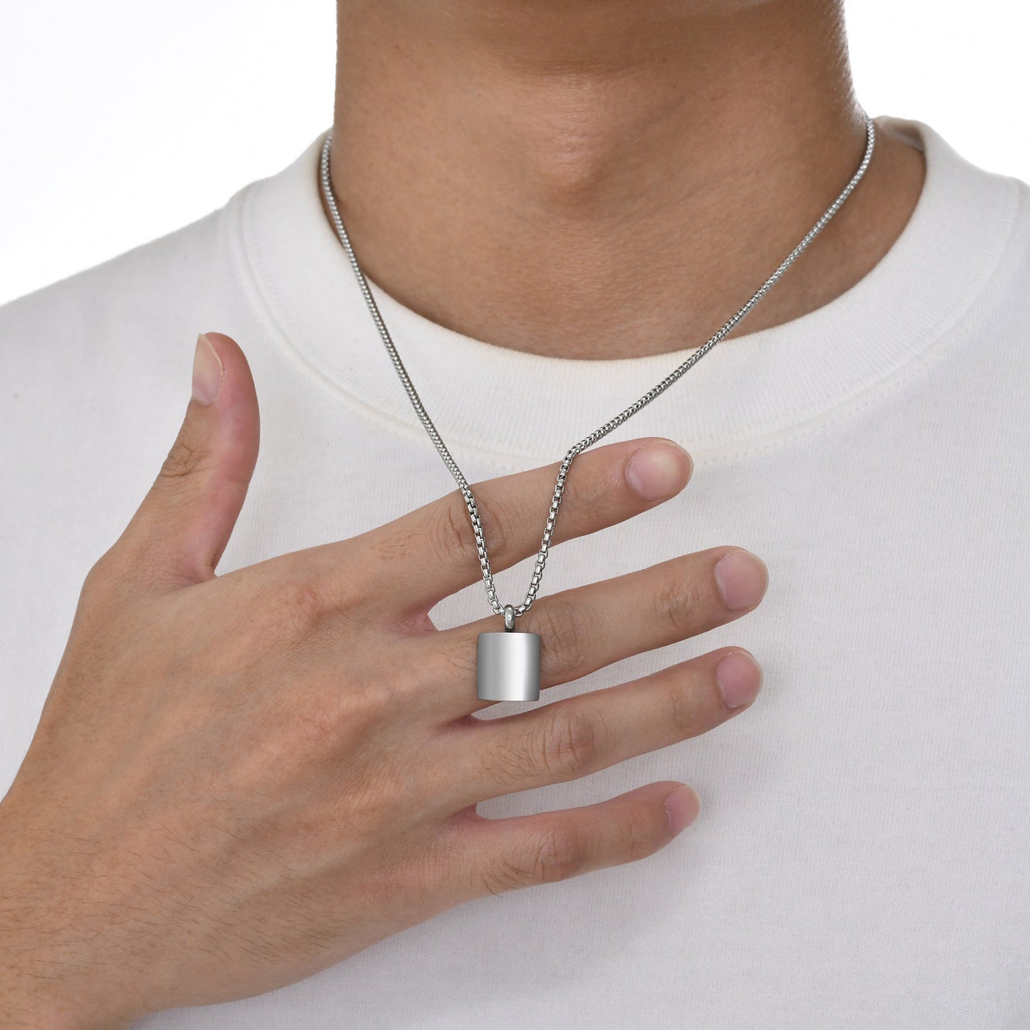Stainless Steel Simple Small Square Surface Light Pendant for Men