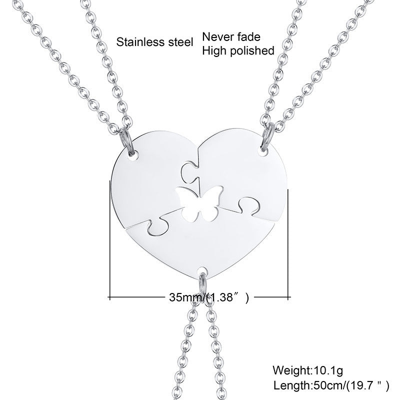 3-Person Stainless Steel Hollow Butterfly Heart Necklace Black