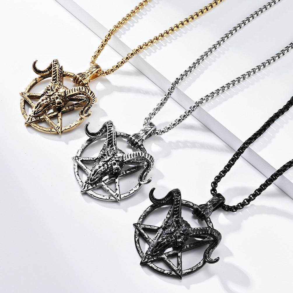 Planderful Pentagram Necklace For Hip Hop Fans Dark Retro Satan Goat Charm Stainless Steel