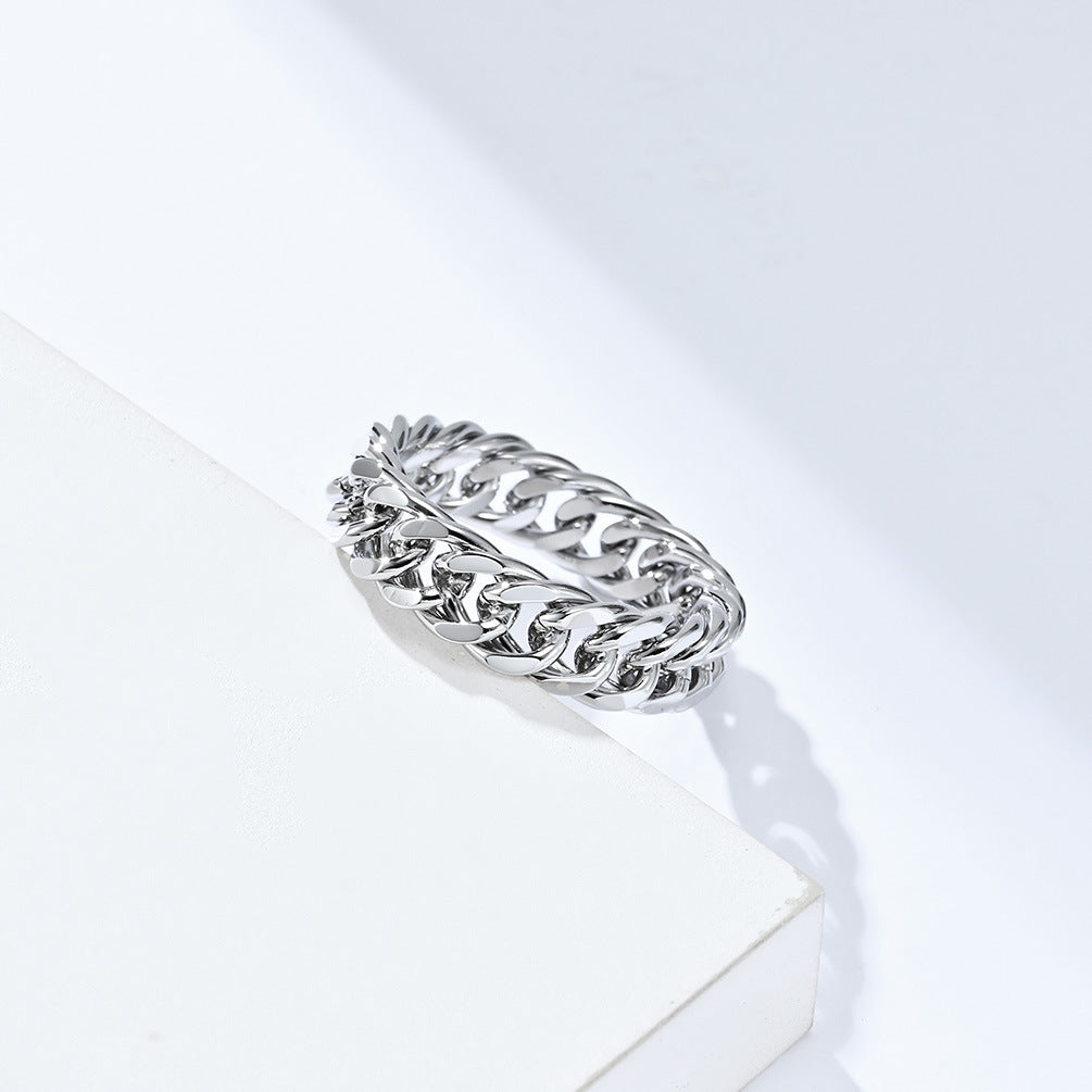 INS Cold Neutral Wind Titanium Steel Mirror Polished Cuban Chain Ring for Men