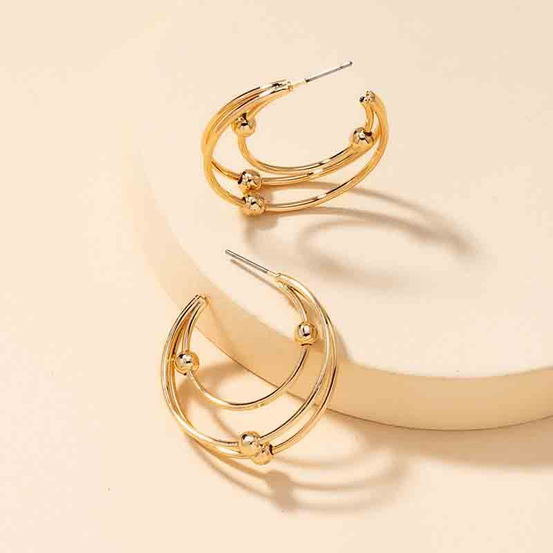 Exaggerated Metal C-Shaped Earrings with Cross-Border Style