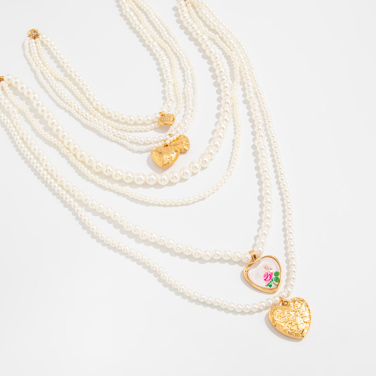 Heart Fringe Pearl Layered Necklace