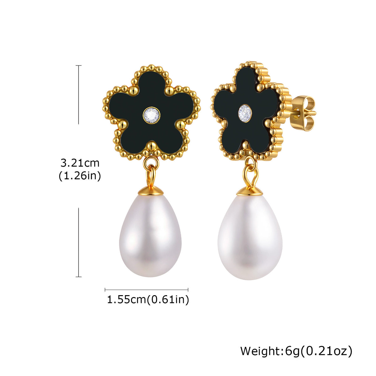 Stainless Steel Zircon Pearl Floral Earrings