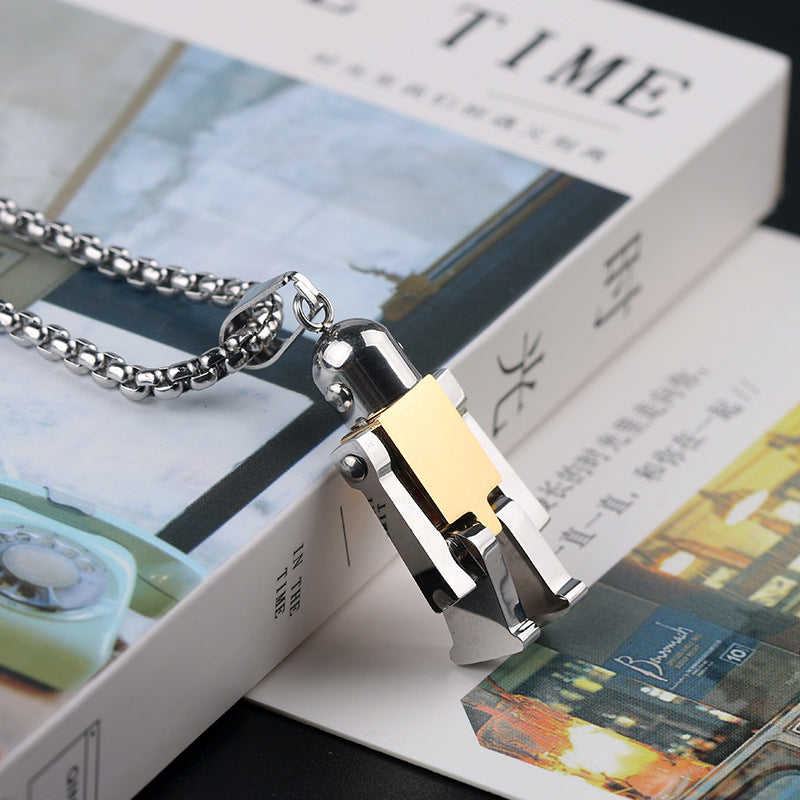 1. Planderful Stainless Steel Robot Necklace for Men Movable Hands and Feet Pendant